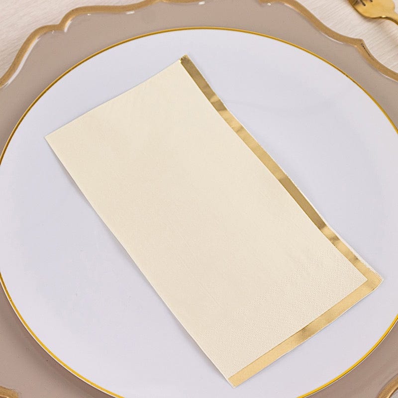 50 Soft 2 Ply Dinner Paper Napkins with Gold Foil Trim