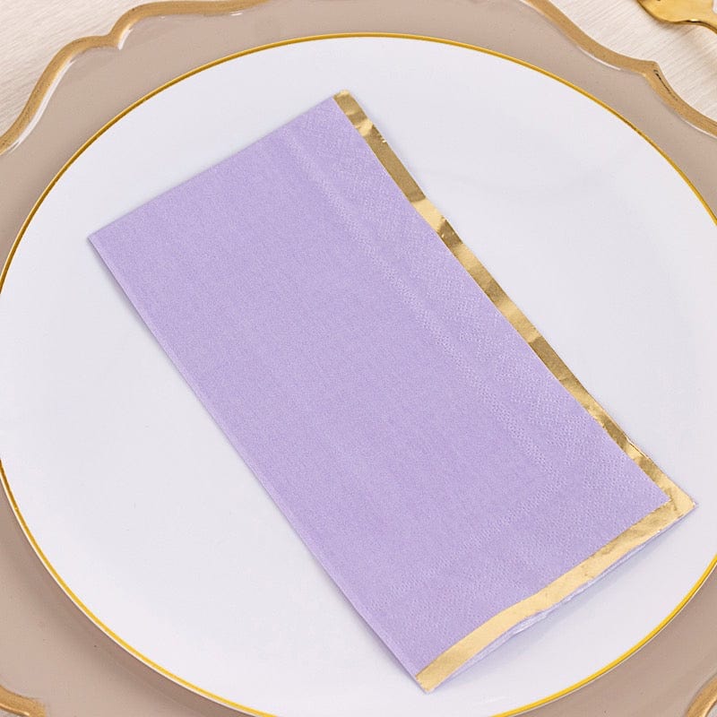 50 Soft 2 Ply Dinner Paper Napkins with Gold Foil Trim