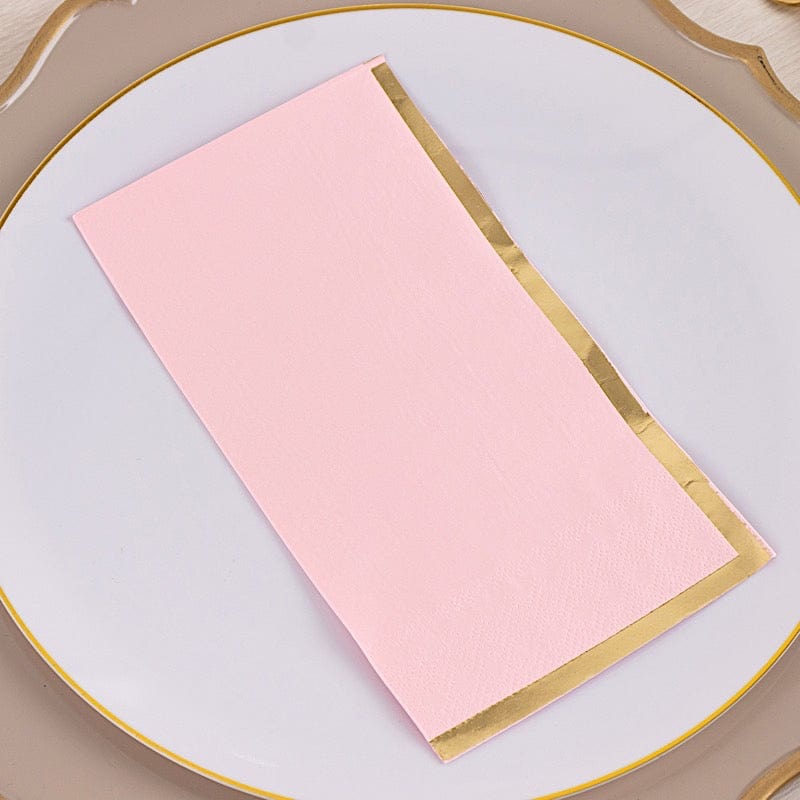 50 Soft 2 Ply Dinner Paper Napkins with Gold Foil Trim