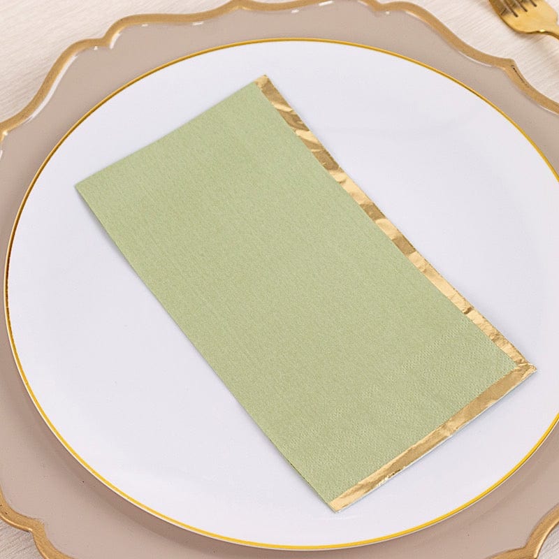 50 Soft 2 Ply Dinner Paper Napkins with Gold Foil Trim