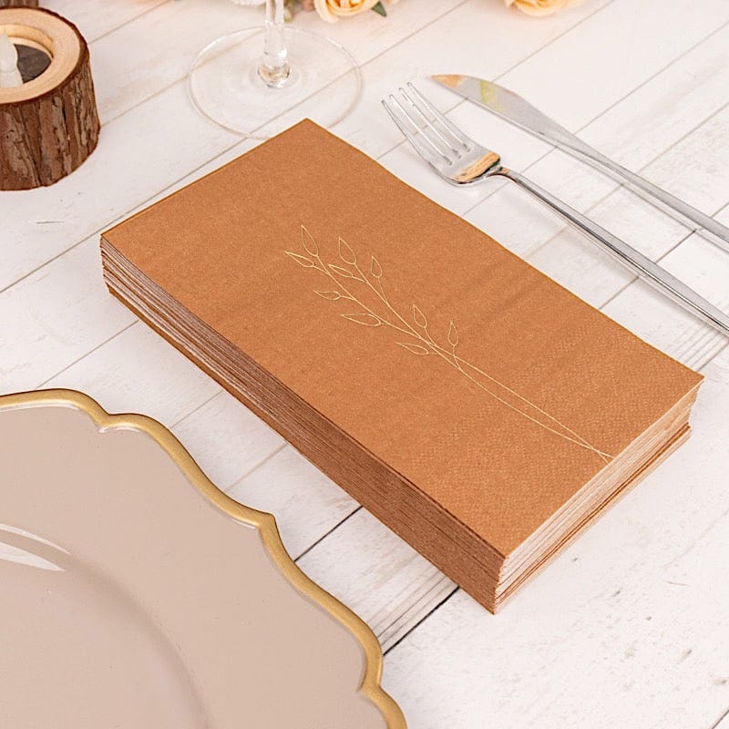 50 Soft 2 Ply Disposable Dinner Paper Napkins with Gold Embossed Leaves
