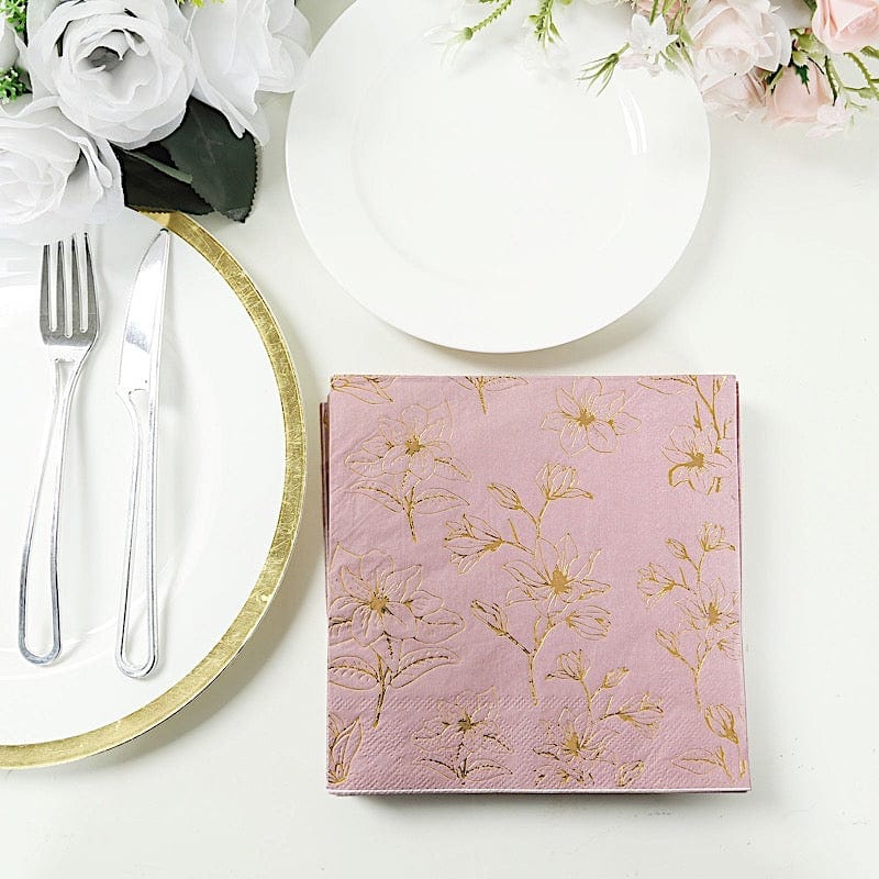 50 Square 2 Ply Dinner Paper Napkins with Magnolia Flowers Print