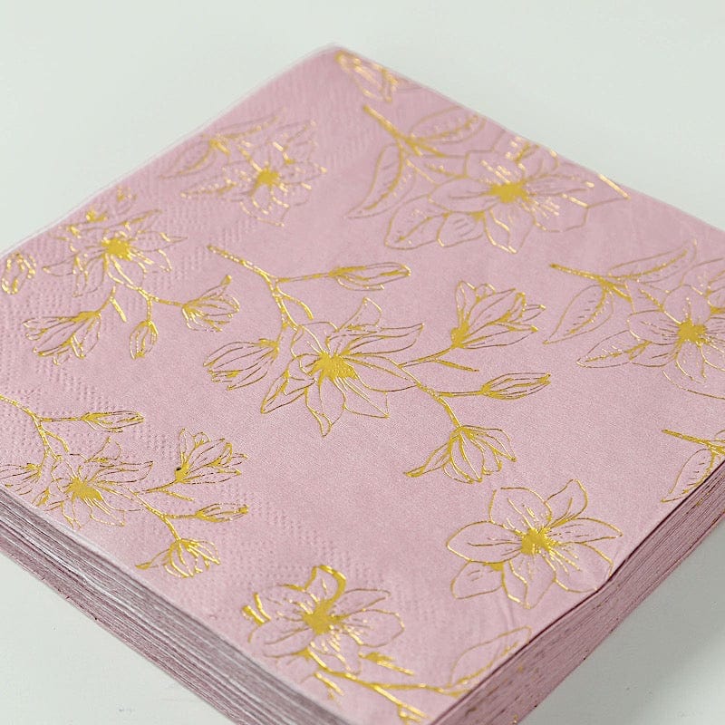 50 Square 2 Ply Dinner Paper Napkins with Magnolia Flowers Print