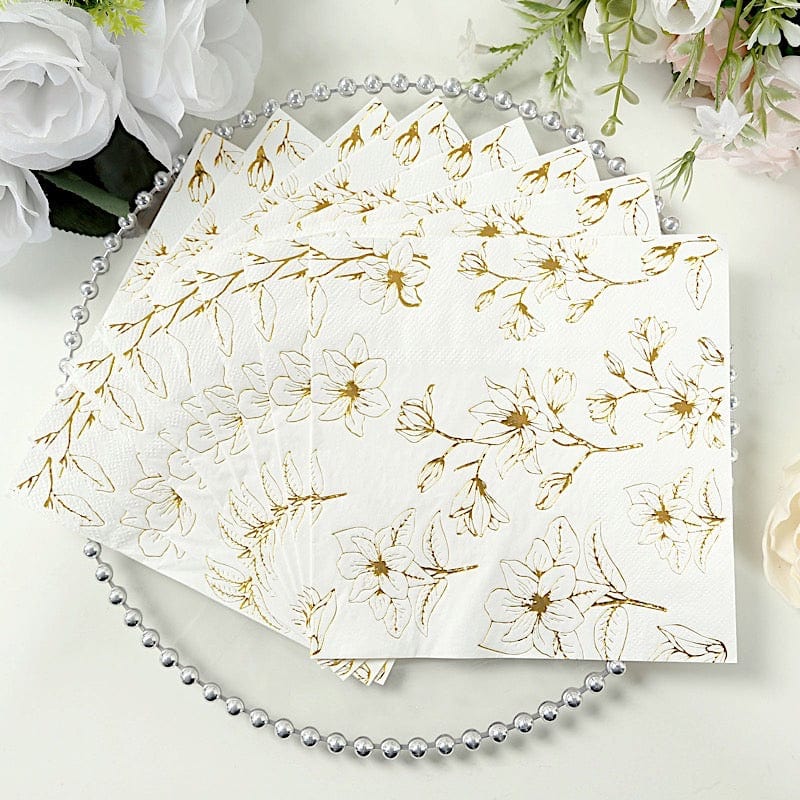 50 Square 2 Ply Dinner Paper Napkins with Magnolia Flowers Print