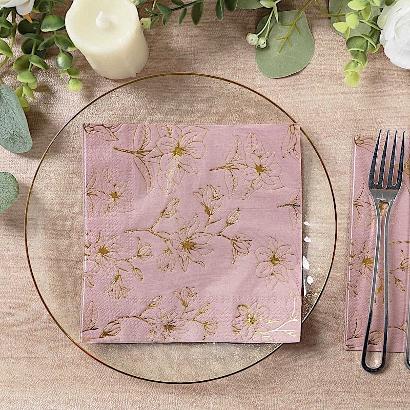 50 Square 2 Ply Dinner Paper Napkins with Magnolia Flowers Print