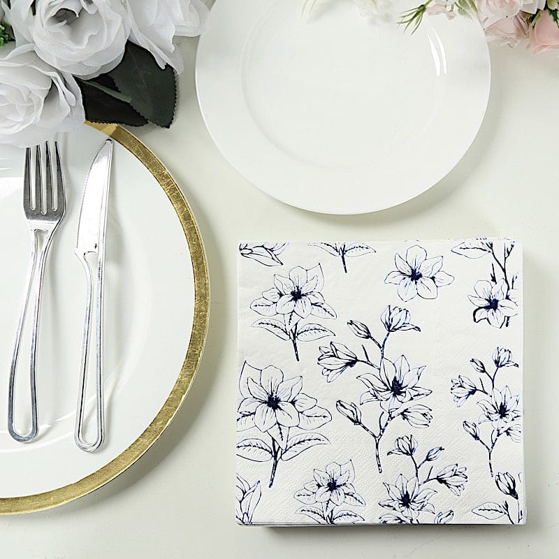 50 Square 2 Ply Dinner Paper Napkins with Magnolia Flowers Print