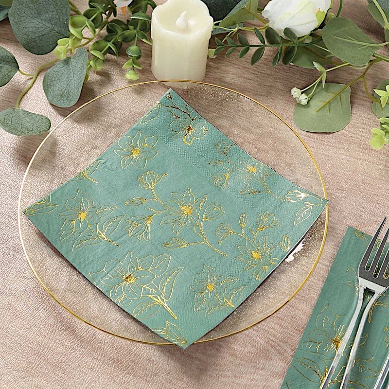 50 Square 2 Ply Dinner Paper Napkins with Magnolia Flowers Print