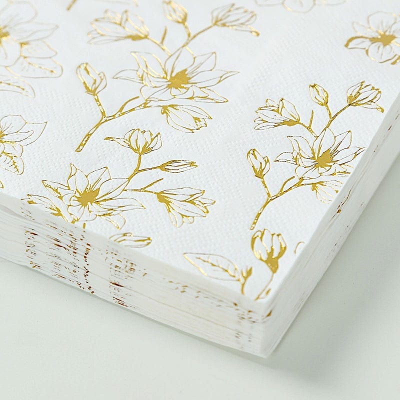 50 Square 2 Ply Dinner Paper Napkins with Magnolia Flowers Print