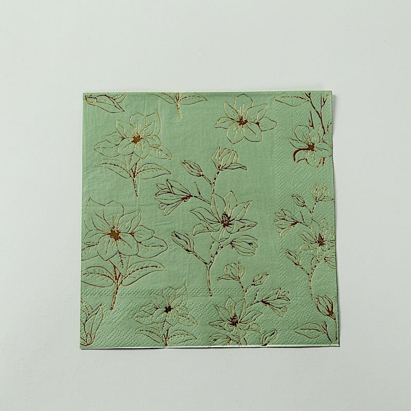 50 Square 2 Ply Dinner Paper Napkins with Magnolia Flowers Print