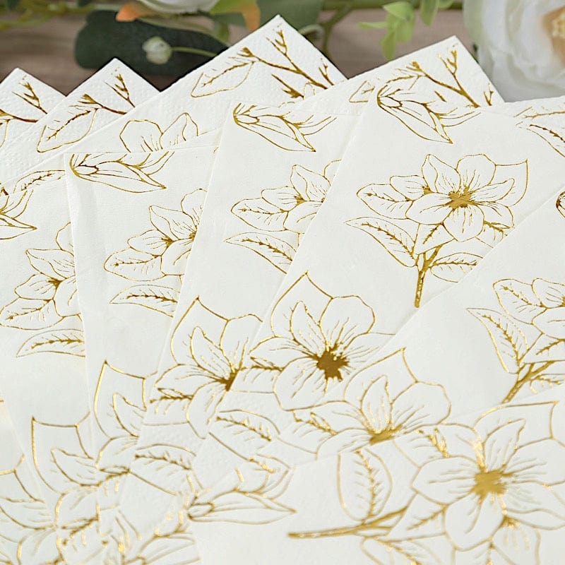 50 Square 2 Ply Dinner Paper Napkins with Magnolia Flowers Print