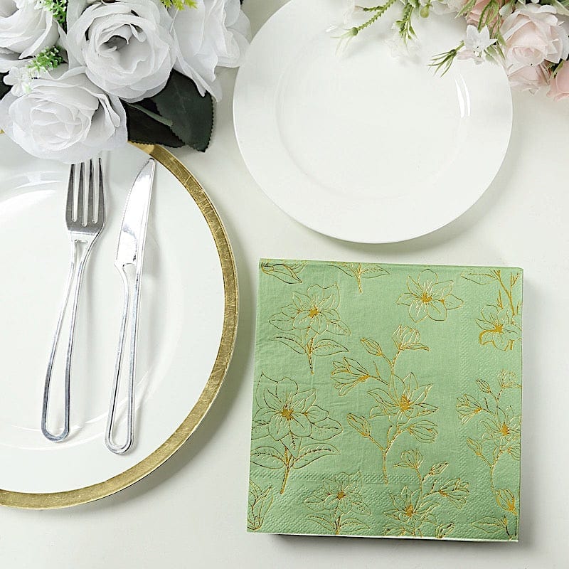 50 Square 2 Ply Dinner Paper Napkins with Magnolia Flowers Print