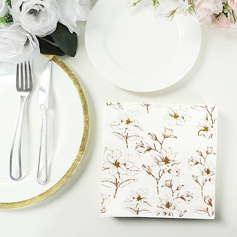 50 Square 2 Ply Dinner Paper Napkins with Magnolia Flowers Print