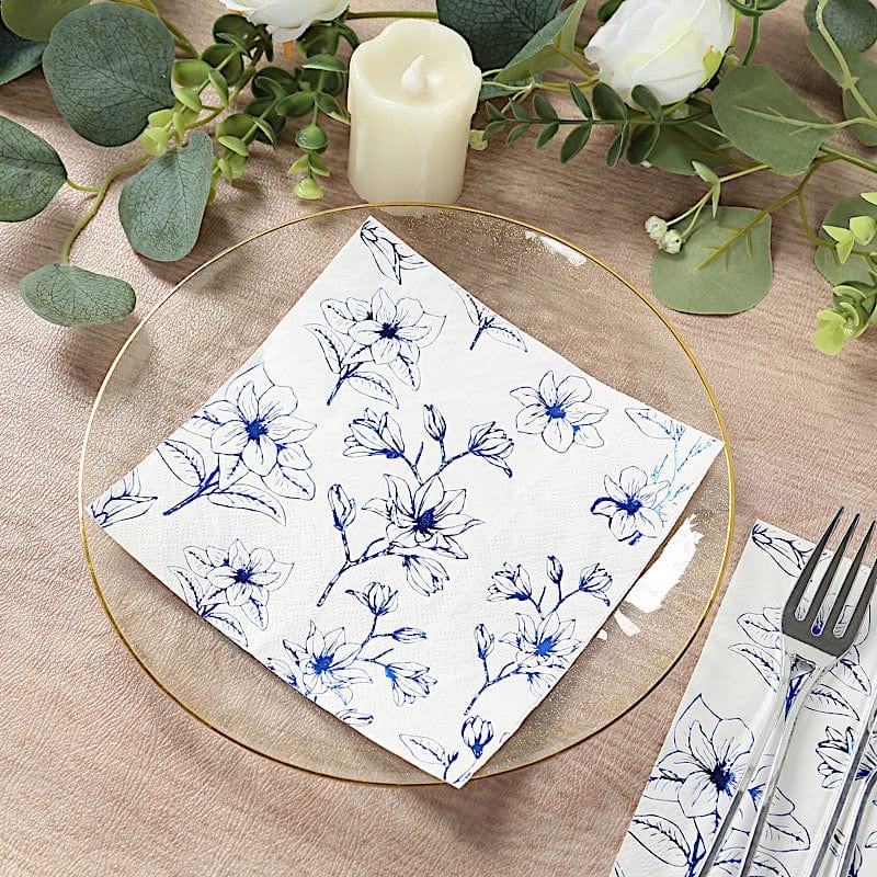 50 Square 2 Ply Dinner Paper Napkins with Magnolia Flowers Print