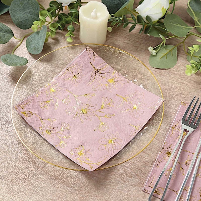 50 Square 2 Ply Dinner Paper Napkins with Magnolia Flowers Print