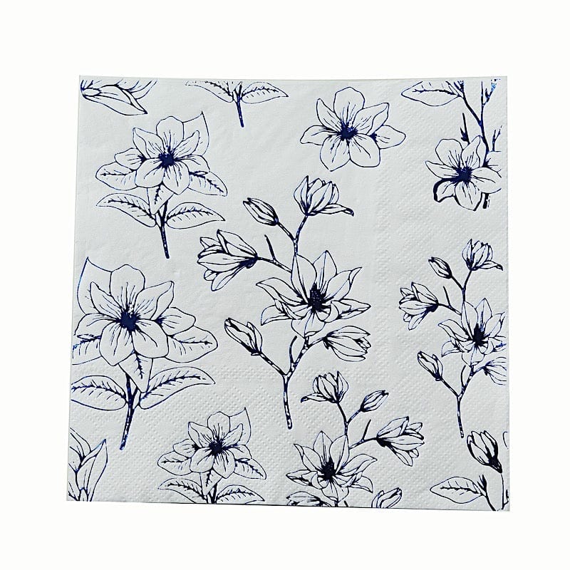 50 Square 2 Ply Dinner Paper Napkins with Magnolia Flowers Print