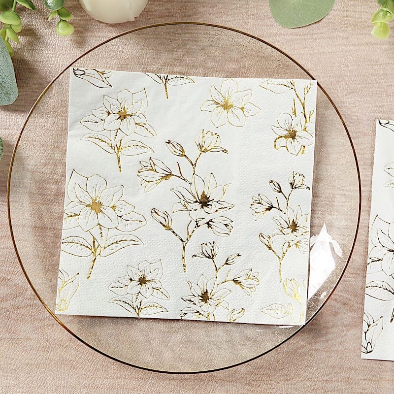 50 Square 2 Ply Dinner Paper Napkins with Magnolia Flowers Print