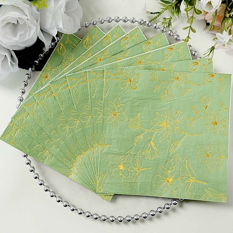 50 Square 2 Ply Dinner Paper Napkins with Magnolia Flowers Print