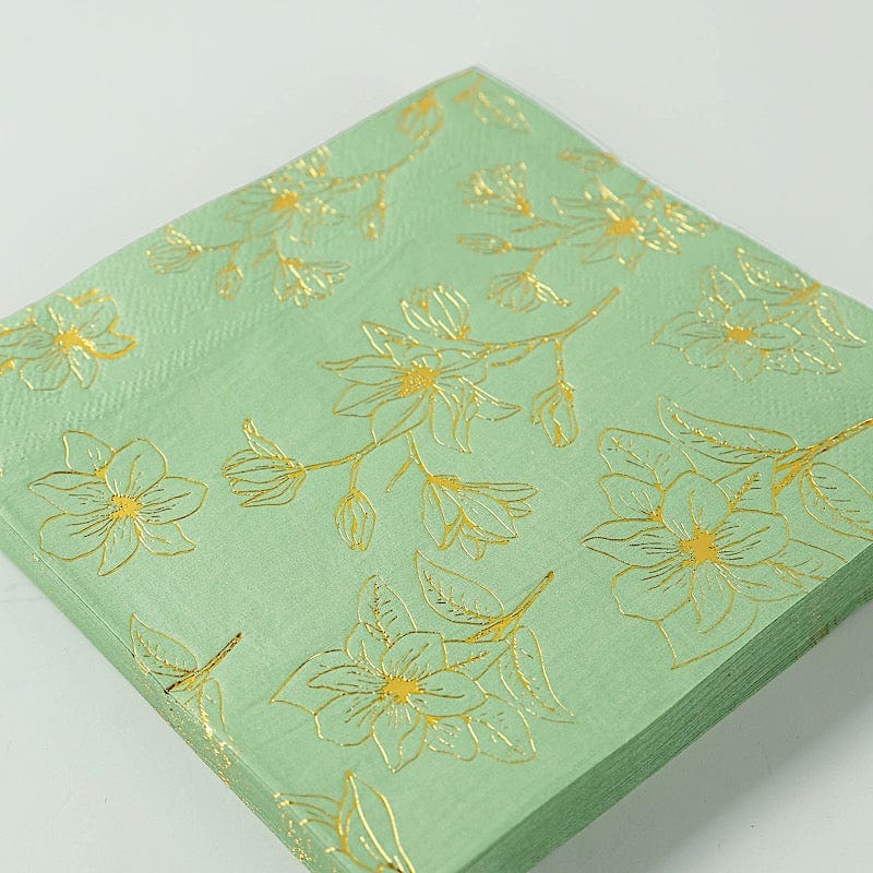 50 Square 2 Ply Dinner Paper Napkins with Magnolia Flowers Print