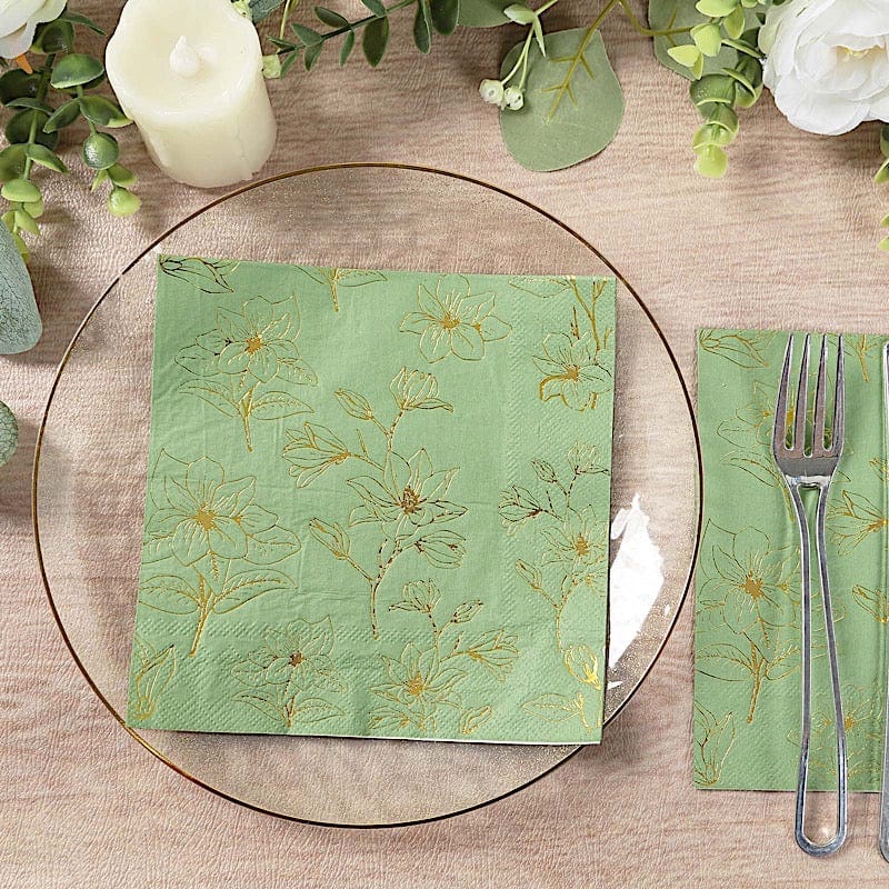 50 Square 2 Ply Dinner Paper Napkins with Magnolia Flowers Print