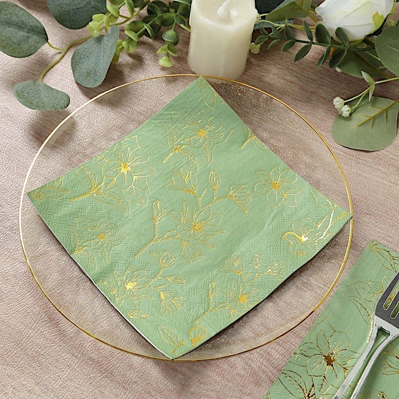 50 Square 2 Ply Dinner Paper Napkins with Magnolia Flowers Print