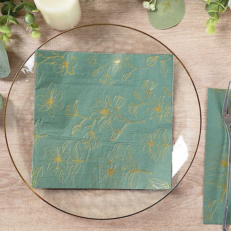 50 Square 2 Ply Dinner Paper Napkins with Magnolia Flowers Print