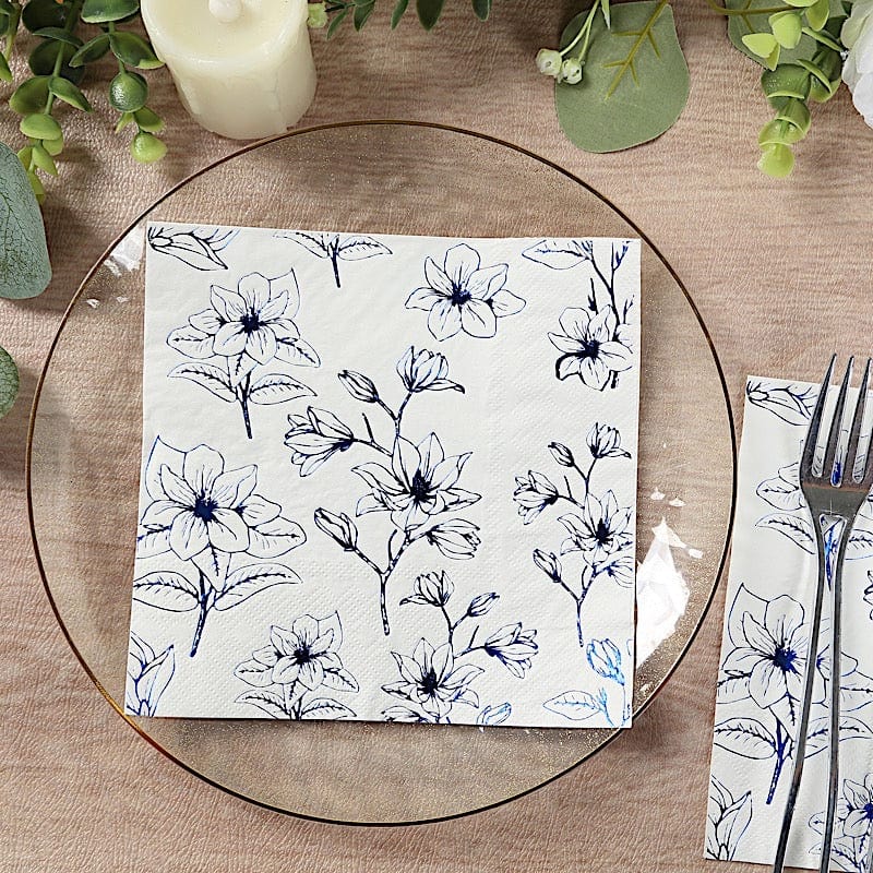 50 Square 2 Ply Dinner Paper Napkins with Magnolia Flowers Print