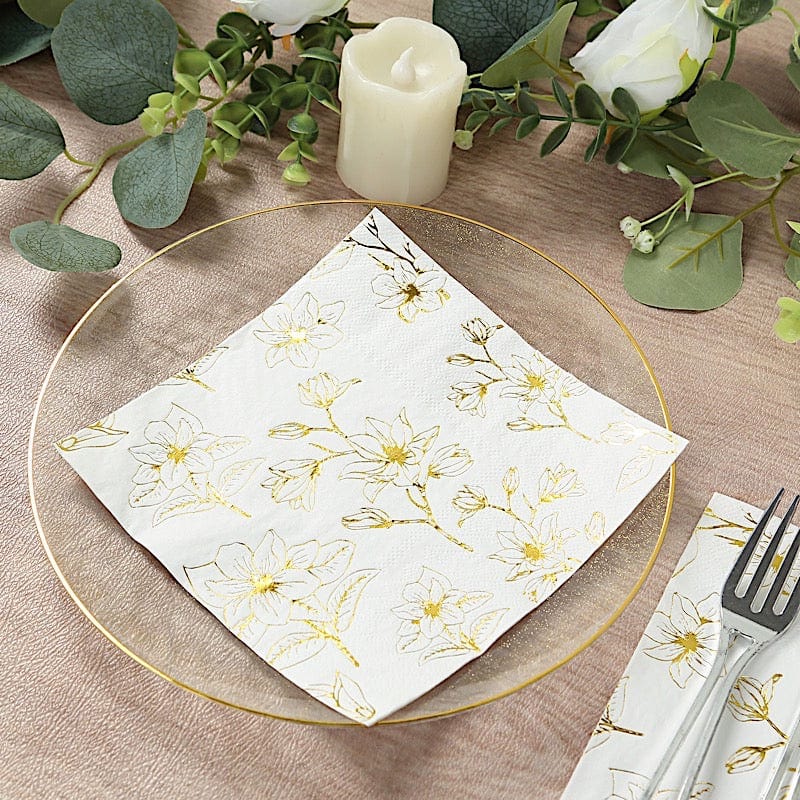 50 Square 2 Ply Dinner Paper Napkins with Magnolia Flowers Print