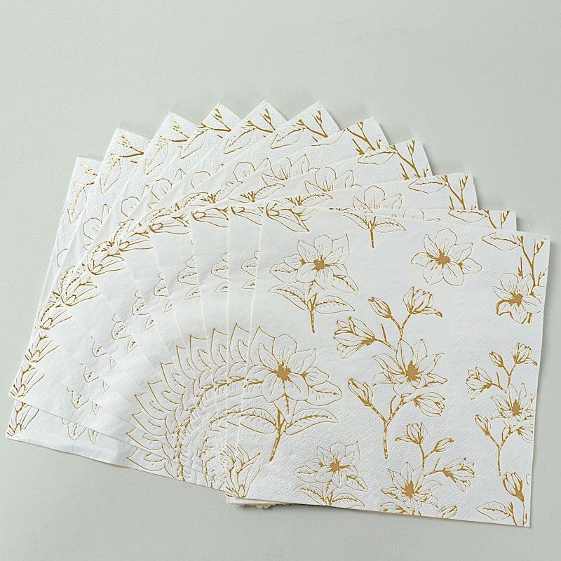 50 Square 2 Ply Dinner Paper Napkins with Magnolia Flowers Print