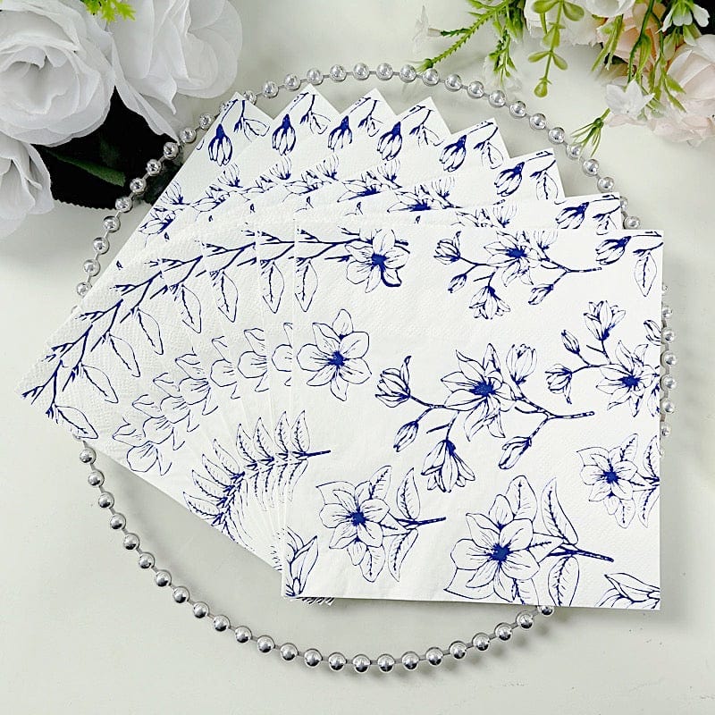 50 Square 2 Ply Dinner Paper Napkins with Magnolia Flowers Print