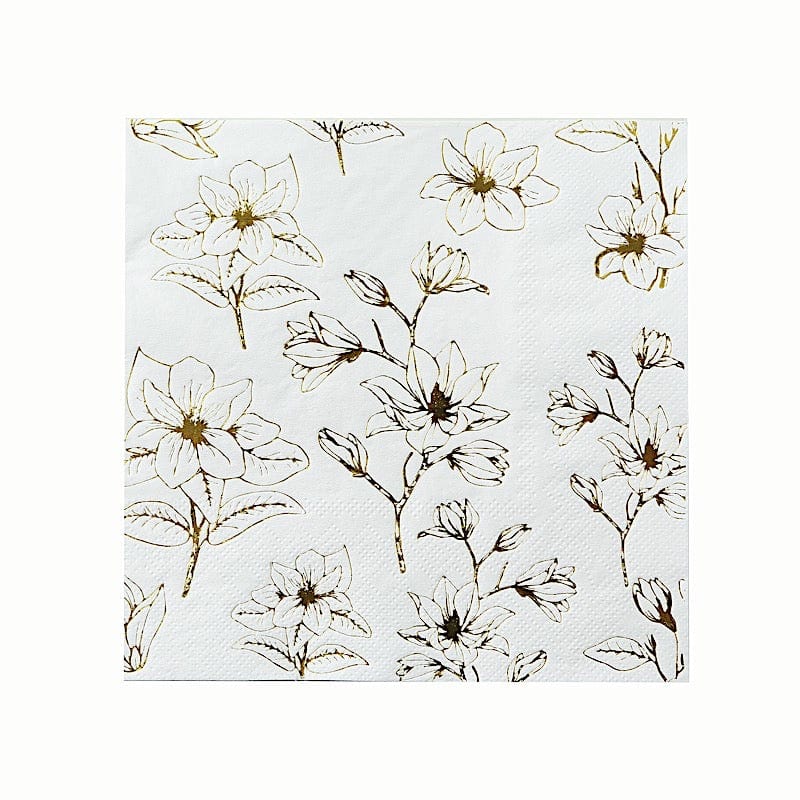 50 Square 2 Ply Dinner Paper Napkins with Magnolia Flowers Print