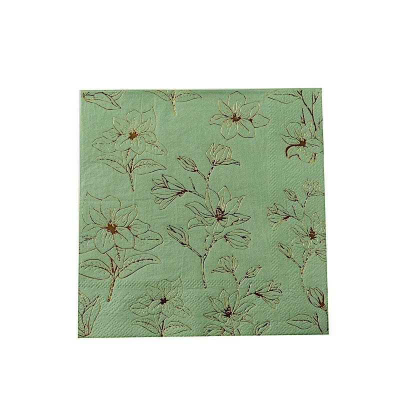 50 Square 2 Ply Dinner Paper Napkins with Magnolia Flowers Print