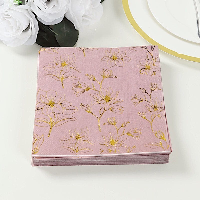 50 Square 2 Ply Dinner Paper Napkins with Magnolia Flowers Print