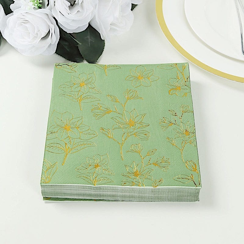 50 Square 2 Ply Dinner Paper Napkins with Magnolia Flowers Print