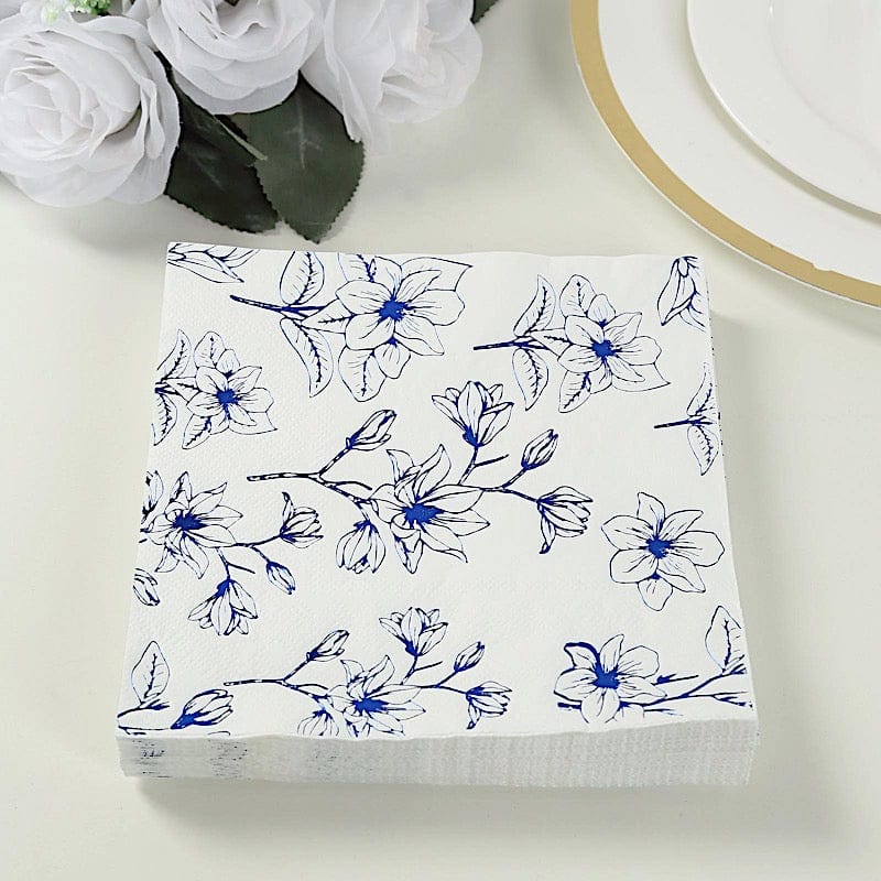 50 Square 2 Ply Dinner Paper Napkins with Magnolia Flowers Print