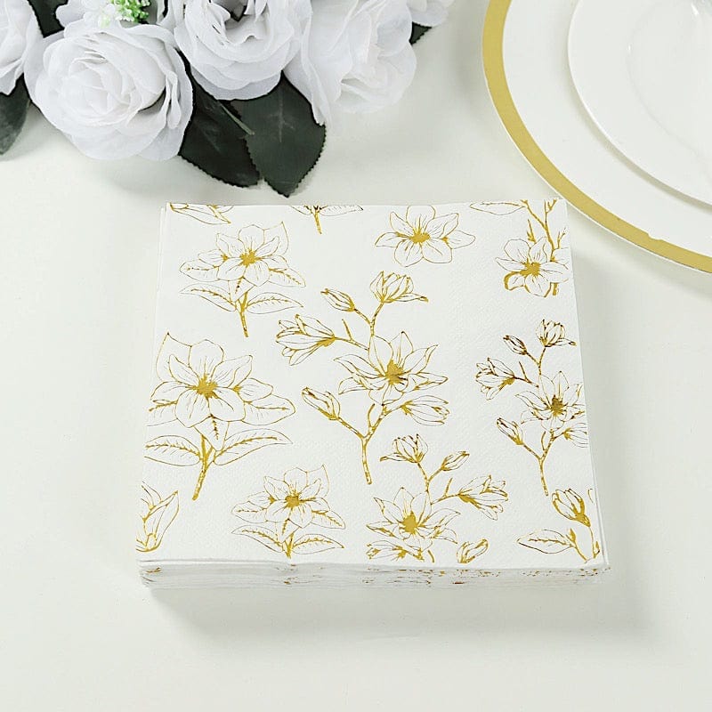 50 Square 2 Ply Dinner Paper Napkins with Magnolia Flowers Print