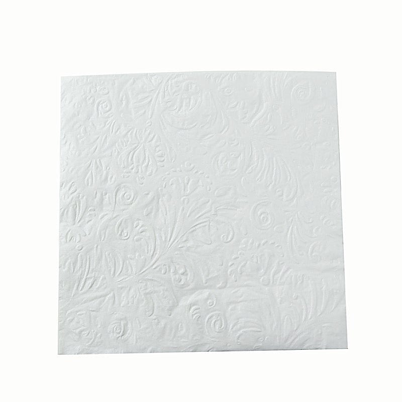 50 White 13 in  Embossed Paper Cocktail Napkins with French Swirl Pattern