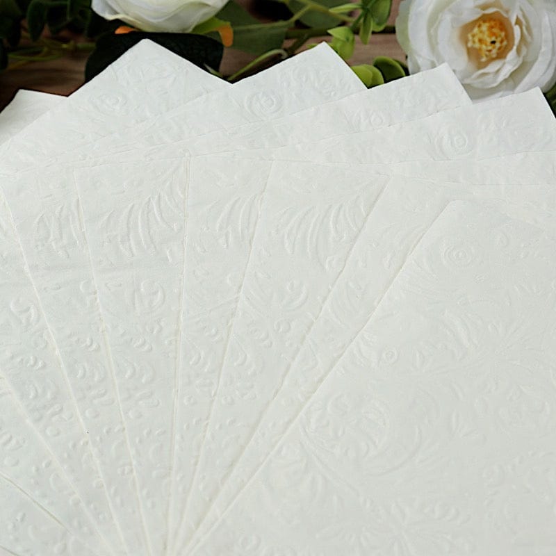 50 White 13 in  Embossed Paper Cocktail Napkins with French Swirl Pattern