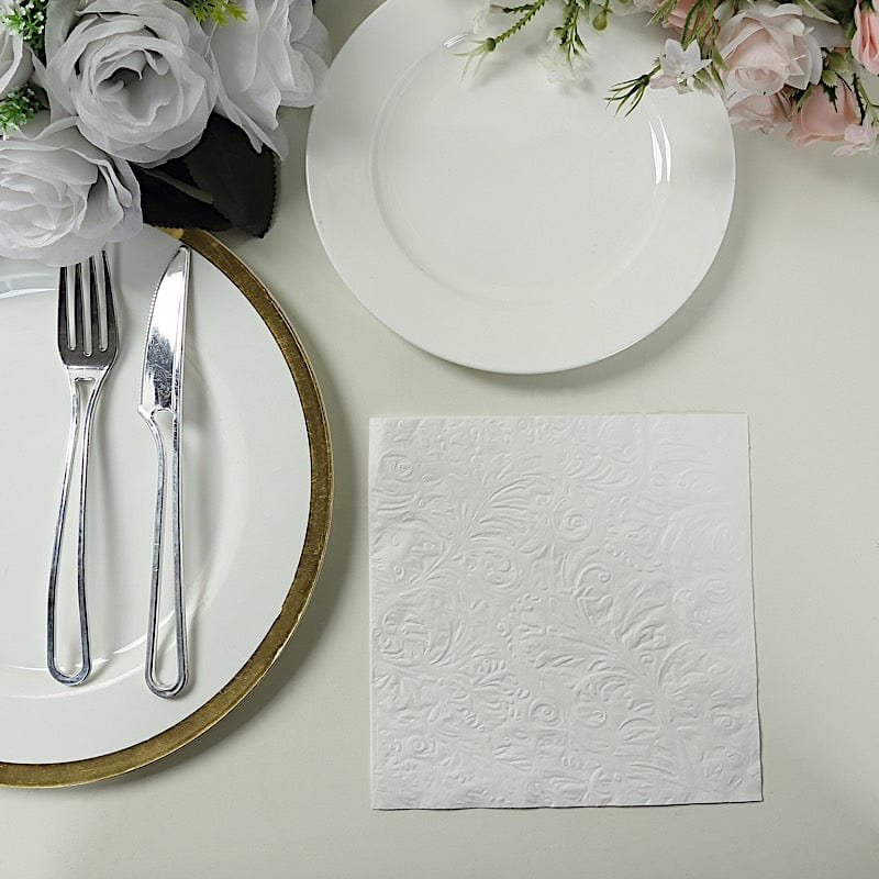 Nap Bev Wht 50 White 13 in Embossed Paper Cocktail Napkins French Swirl Pattern ...