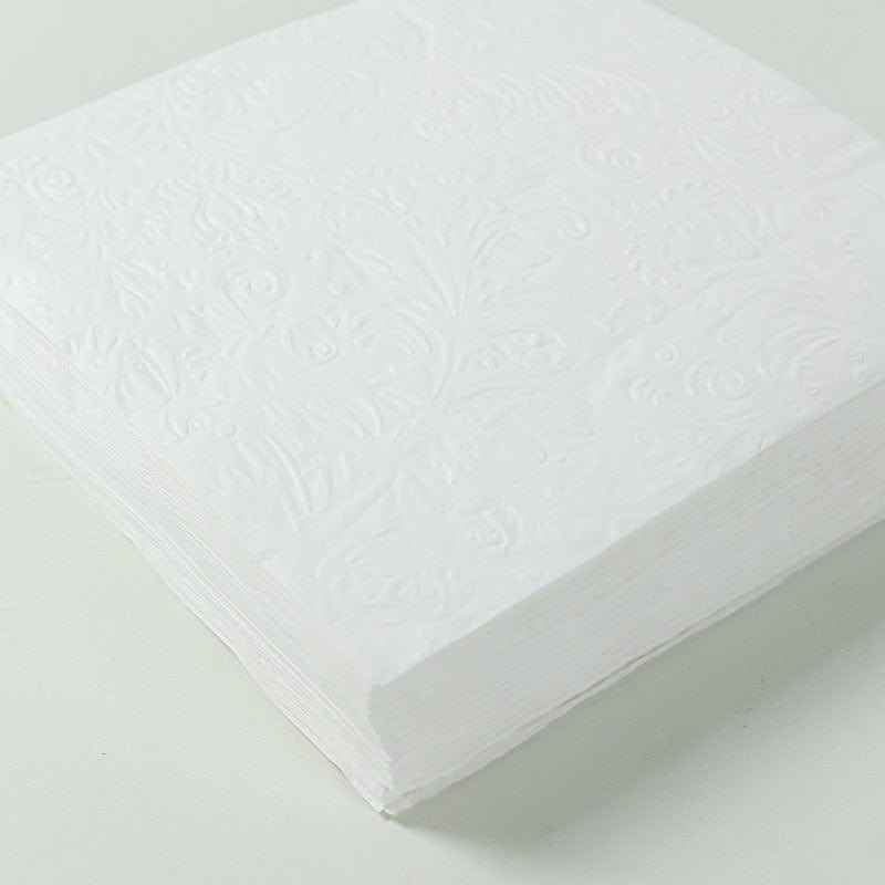 50 White 13 in  Embossed Paper Cocktail Napkins with French Swirl Pattern