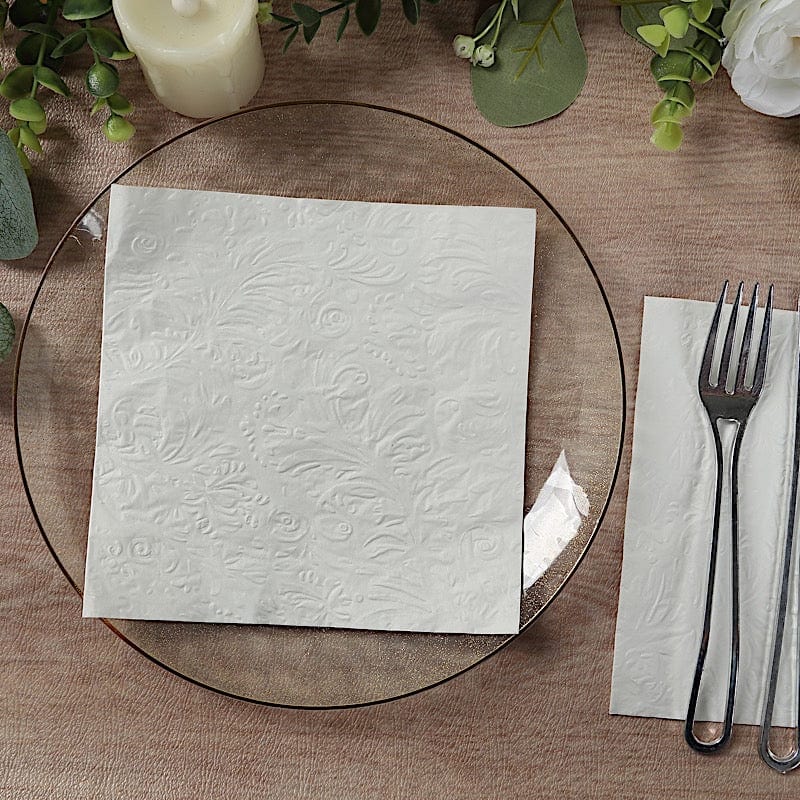 Nap Bev Wht 50 White 13 in Embossed Paper Cocktail Napkins French Swirl Pattern ...