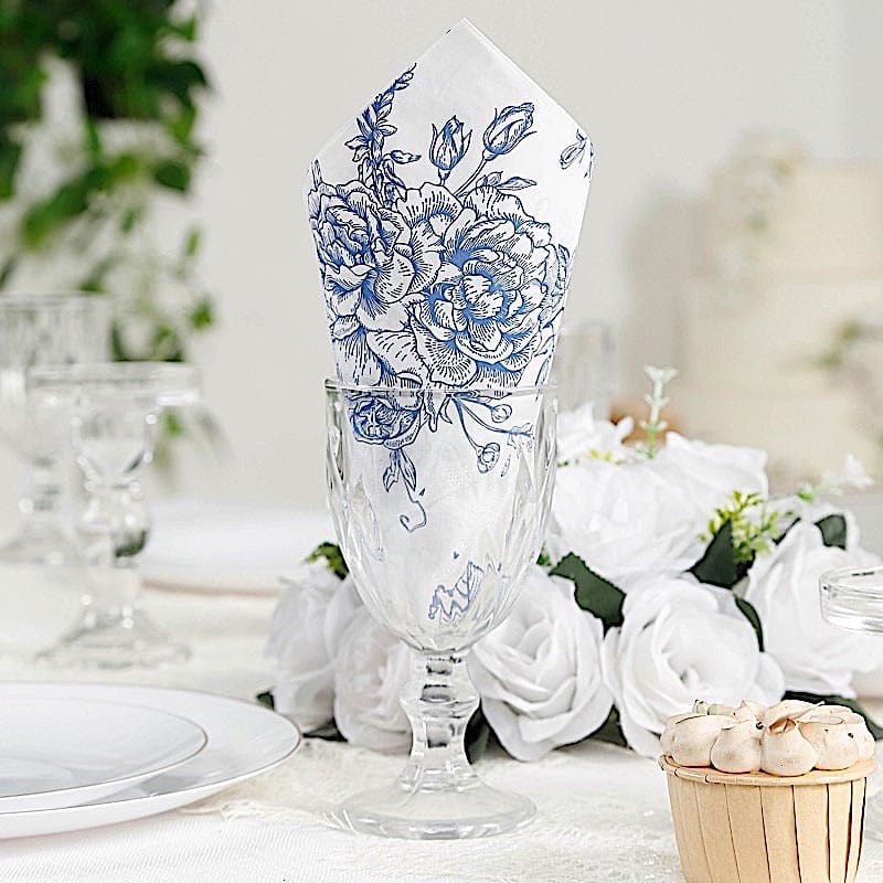 50 White 2-Ply Paper Cocktail Napkins with Matte French Toile Floral Pattern