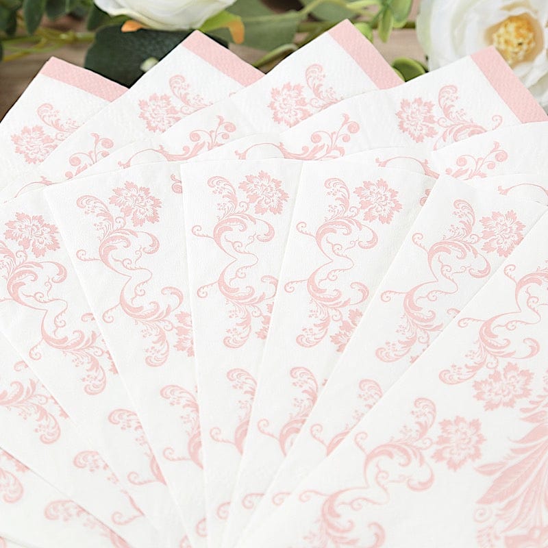 50 White and Pink 13x13 in Paper Cocktail Napkins in French Toile Floral Pattern