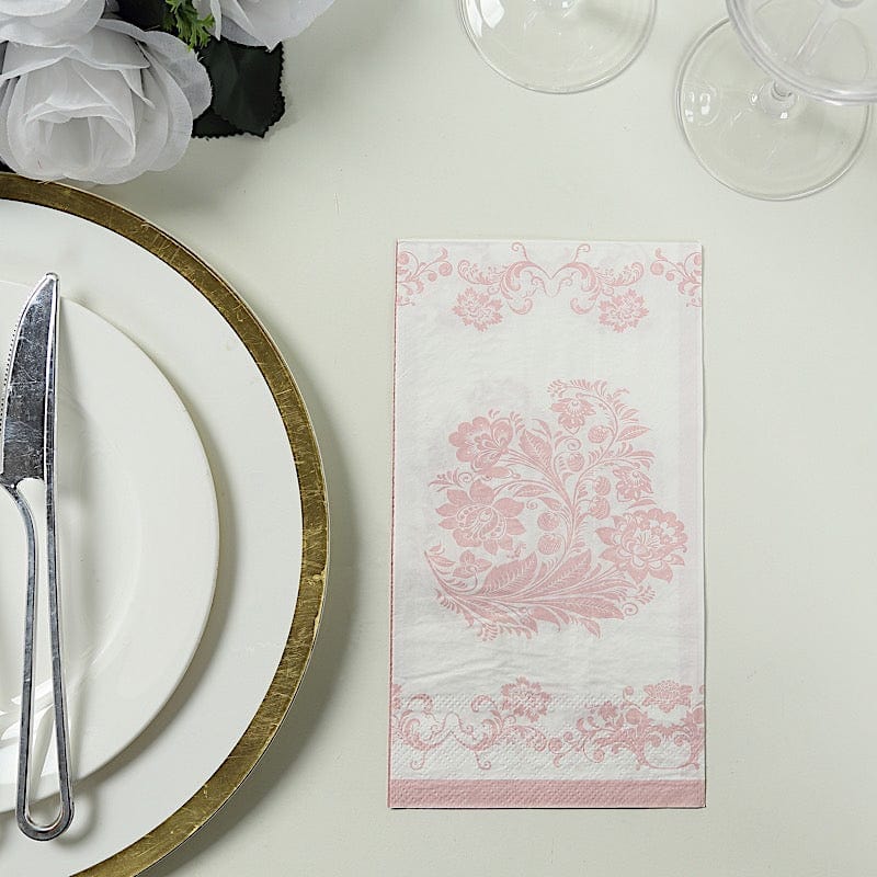 50 White and Pink Paper Dinner Napkins in French Toile Floral Pattern