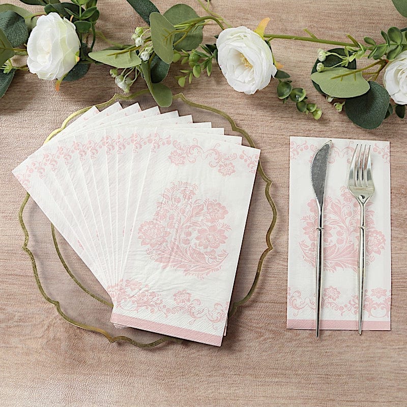 50 White and Pink Paper Dinner Napkins in French Toile Floral Pattern