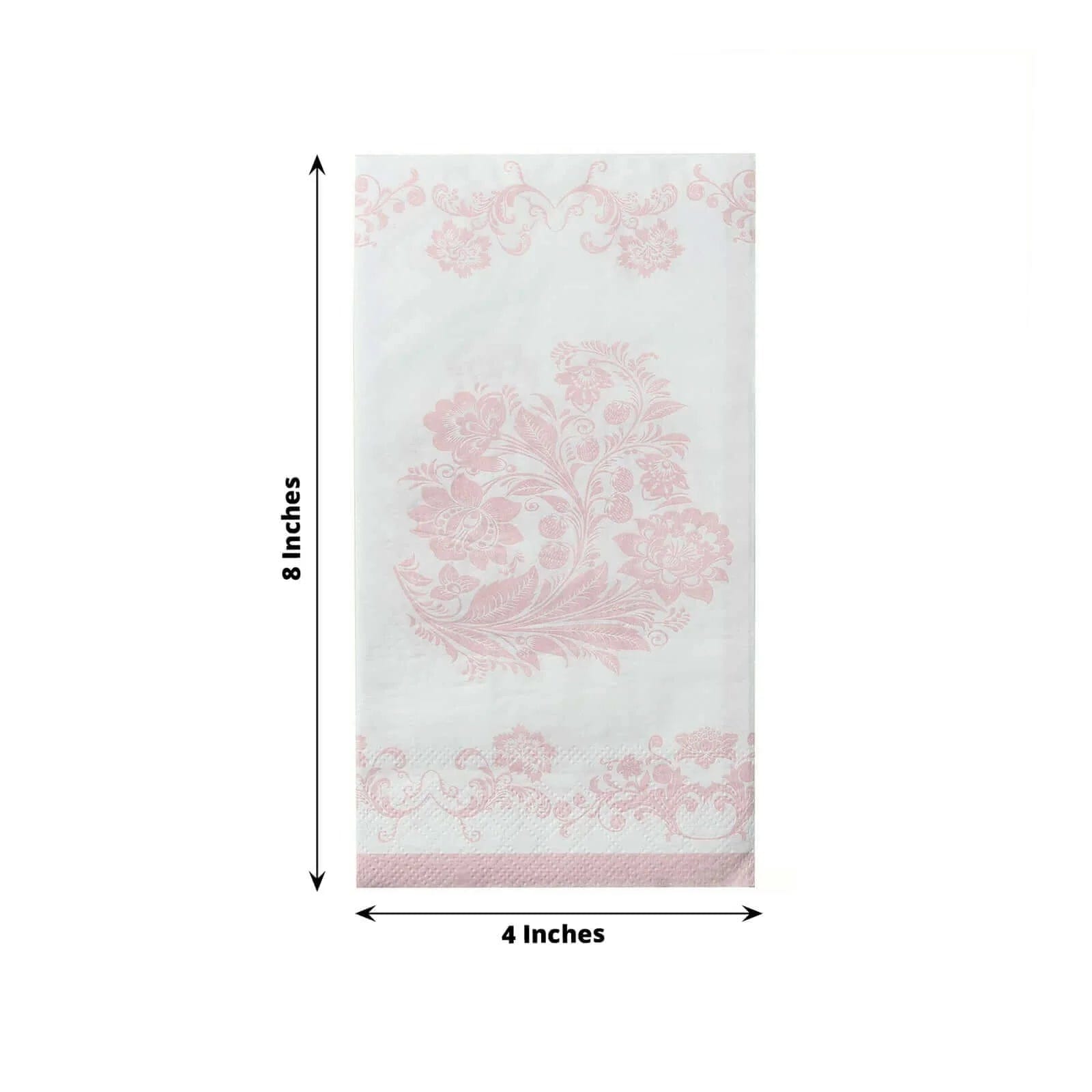 50 White and Pink Paper Dinner Napkins in French Toile Floral Pattern