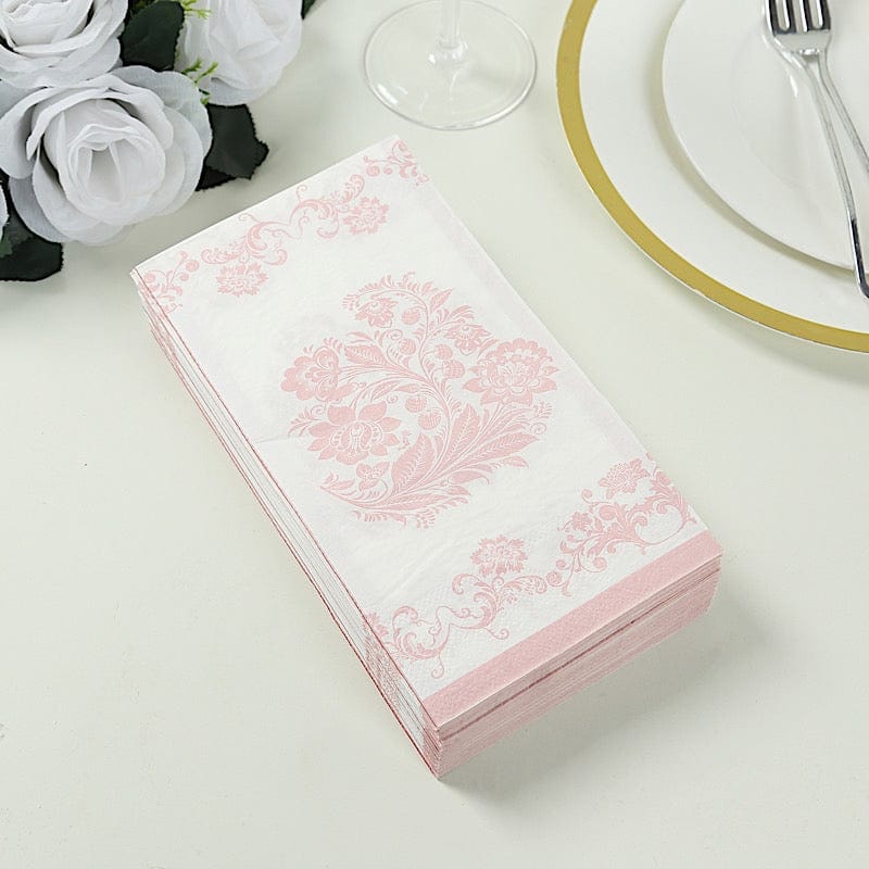 50 White and Pink Paper Dinner Napkins in French Toile Floral Pattern