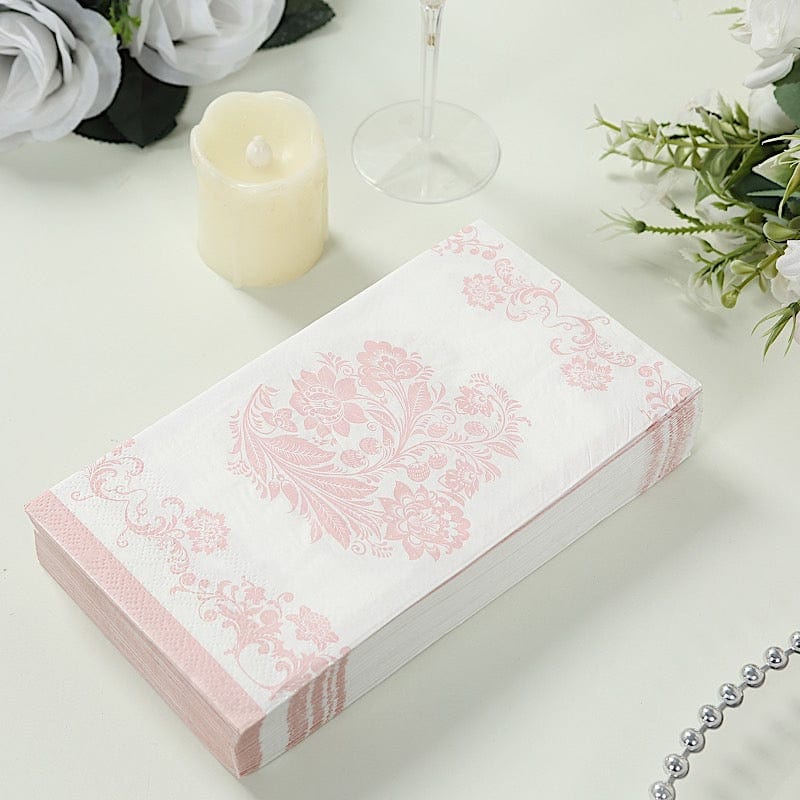 50 White and Pink Paper Dinner Napkins in French Toile Floral Pattern