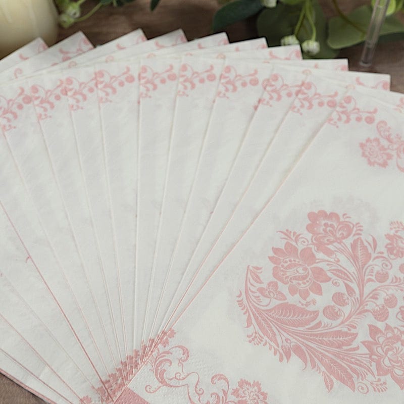 50 White and Pink Paper Dinner Napkins in French Toile Floral Pattern