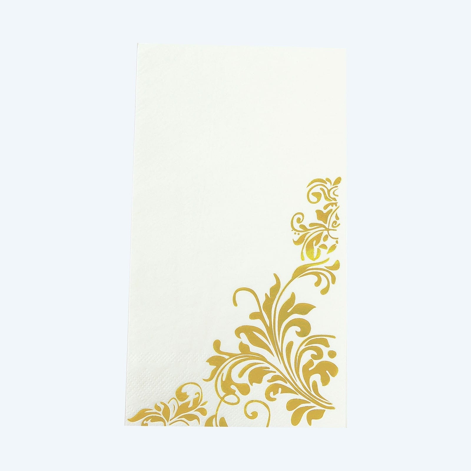 50 White Disposable Paper Napkins with Gold Baroque Floral Print