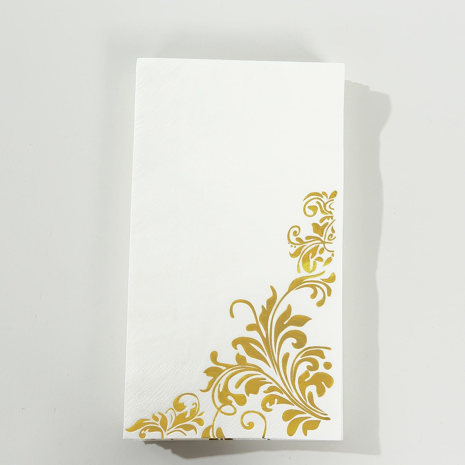 50 White Disposable Paper Napkins with Gold Baroque Floral Print